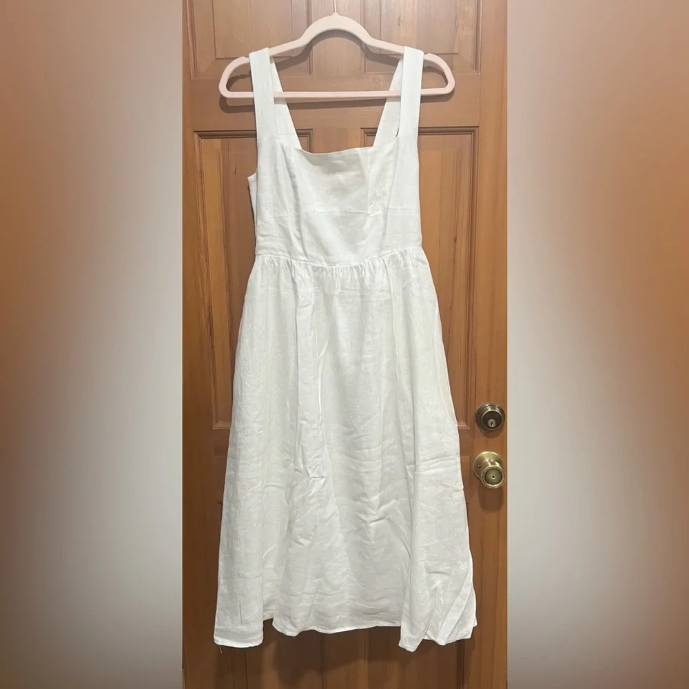 NWT! Quince | 100% European Linen Fit & Flare Midi Dress | White | M - Picture 4 of 7